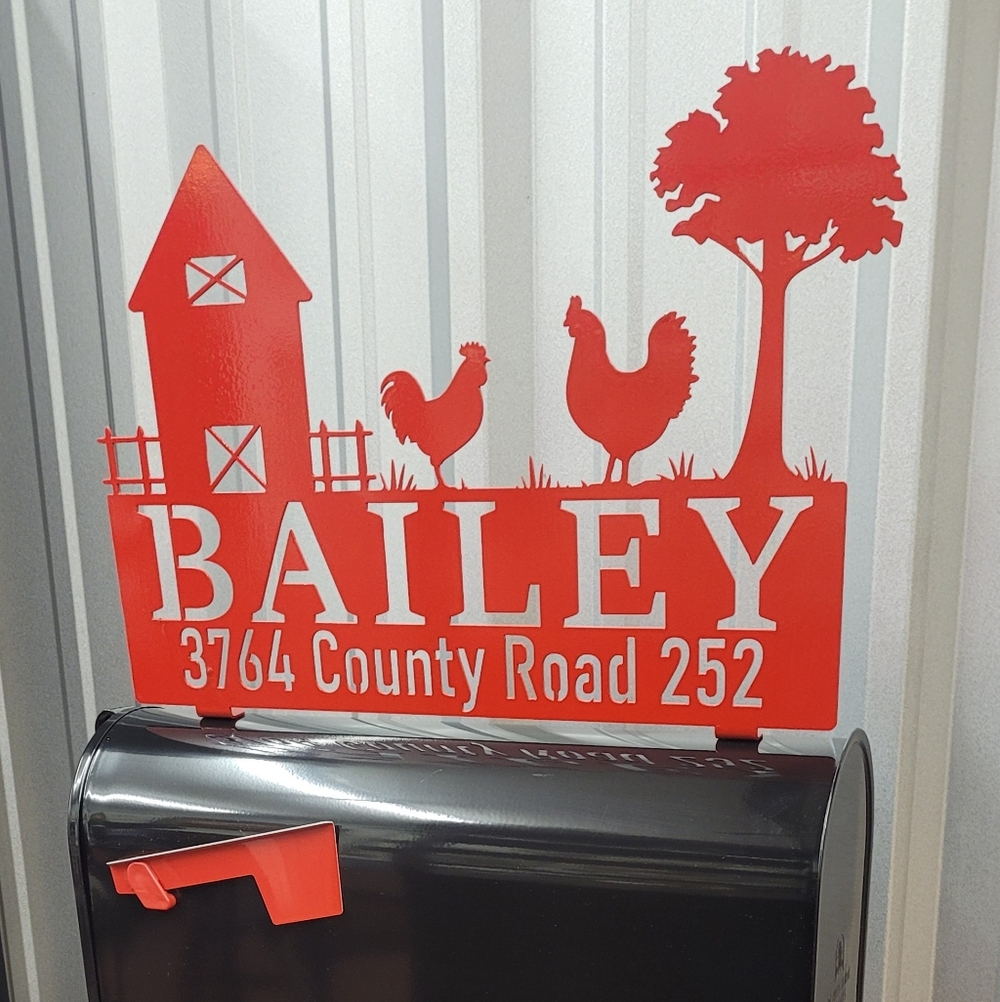 Custom Red and Black Mailbox with Farm Design - Picture 4 of 4